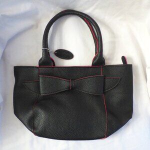 MSC Mainstreet Collection pebbled faux leather purse bag with bow, black w/ pink